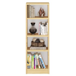 Holzregal aus Kiefer massiv, 120 cm hoch, mit vier Fächern und Deko.