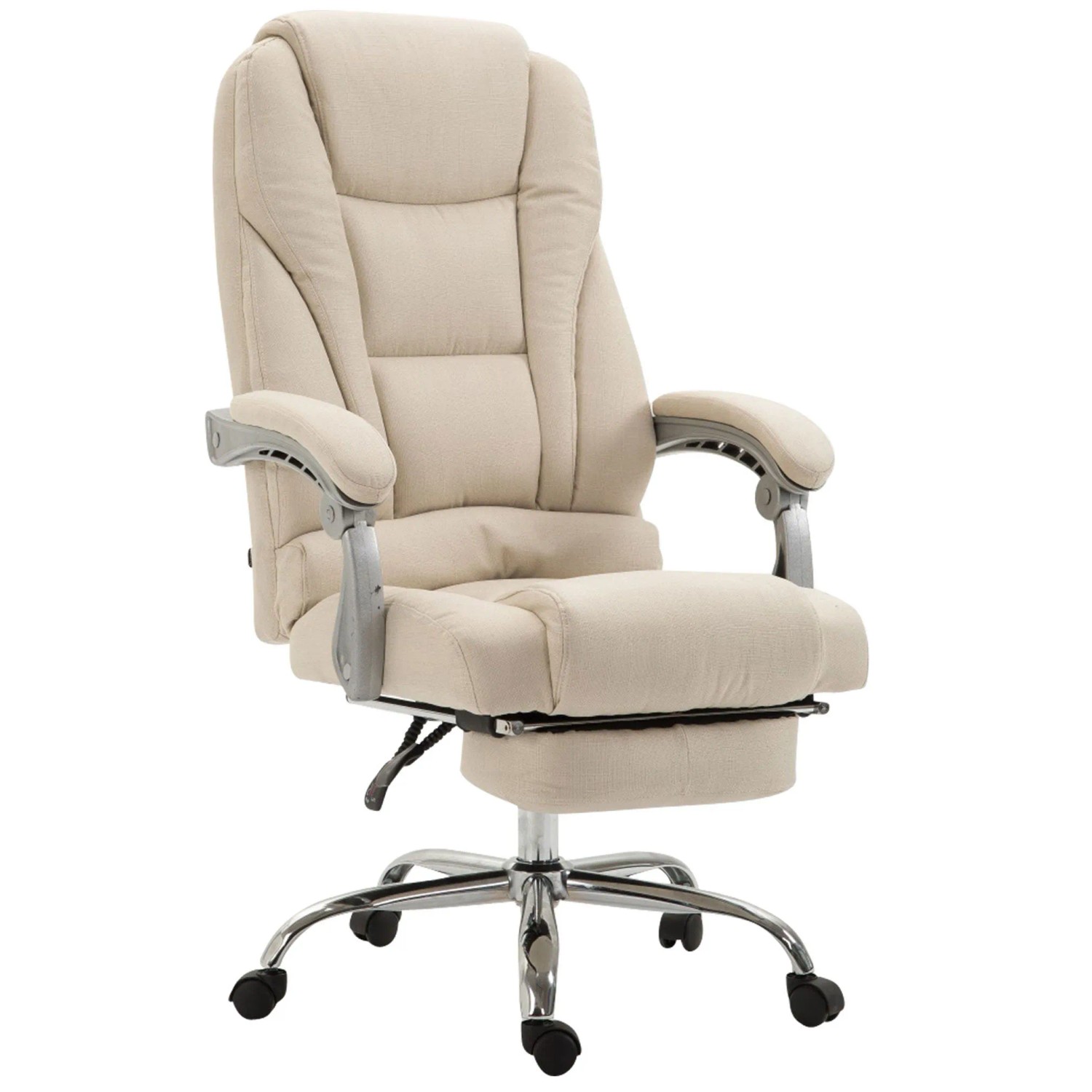 DELUKE Bürostuhl MIAMI Stoff 118x68x64 Creme Stoff Metall In Chromoptik Gestell Ergonomische Bürostühle Homeoffice Stuhl