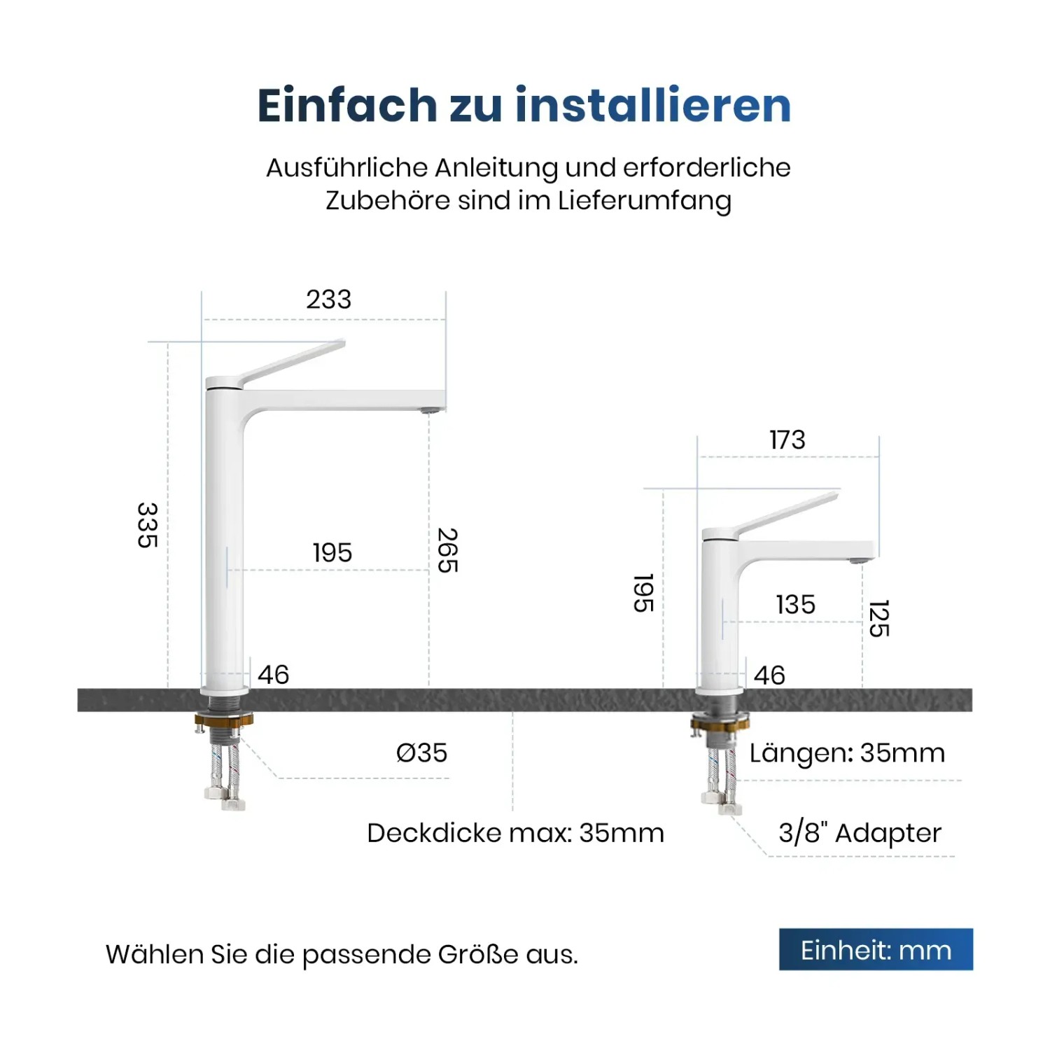 Emke Wasserhahn Waschbeckenarmaturen 335 x 233 x 46 mm Weiß Mischbatterie Küchenarmatur mit Luftsprudler_8