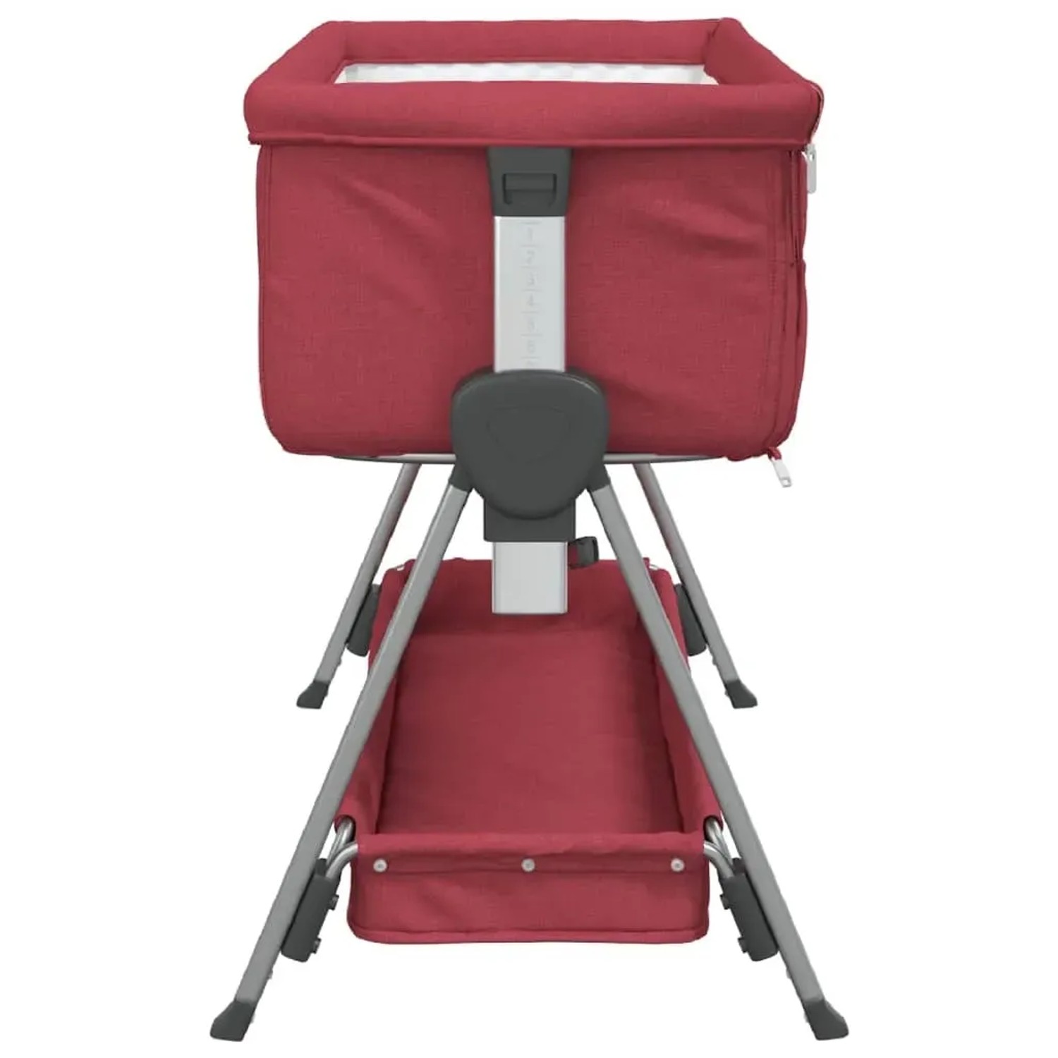 Rotes vidaXL Babybett mit Matratze aus Leinenstoff. Höhenverstellbares Beistellbett mit Stauraum für Babys.