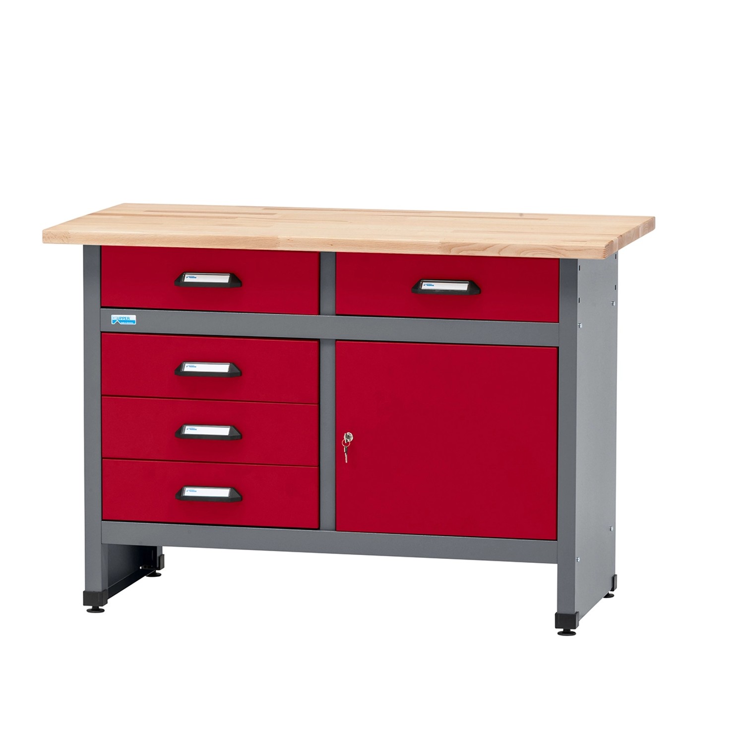 Küpper Werkbank Eintürig mit 5 Schubladen 84 x 120 x 60 cm Dunkelrot günstig online kaufen