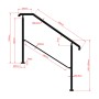Schwarzes Edelstahl-Eingangsgeländer 136 cm für 2-3 Stufen mit Maßen. Treppen-Handlauf, Zubehör.