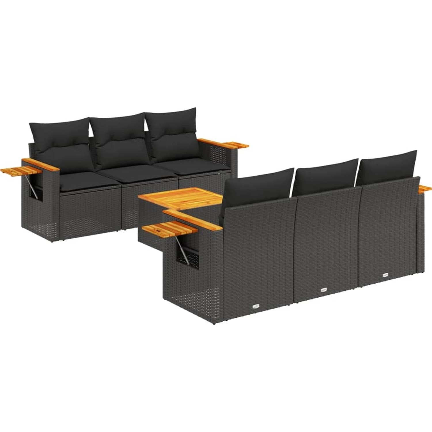 vidaXL 7-Tlg Garten-Sofagarnitur mit Kissen Schwarz Poly Rattan 3226629 günstig online kaufen