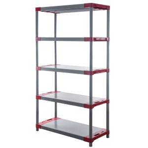Graues PROREGAL Kunststoffregal Grey Bear Tall mit 5 Böden, Fachlast 120kg, rot/grau.