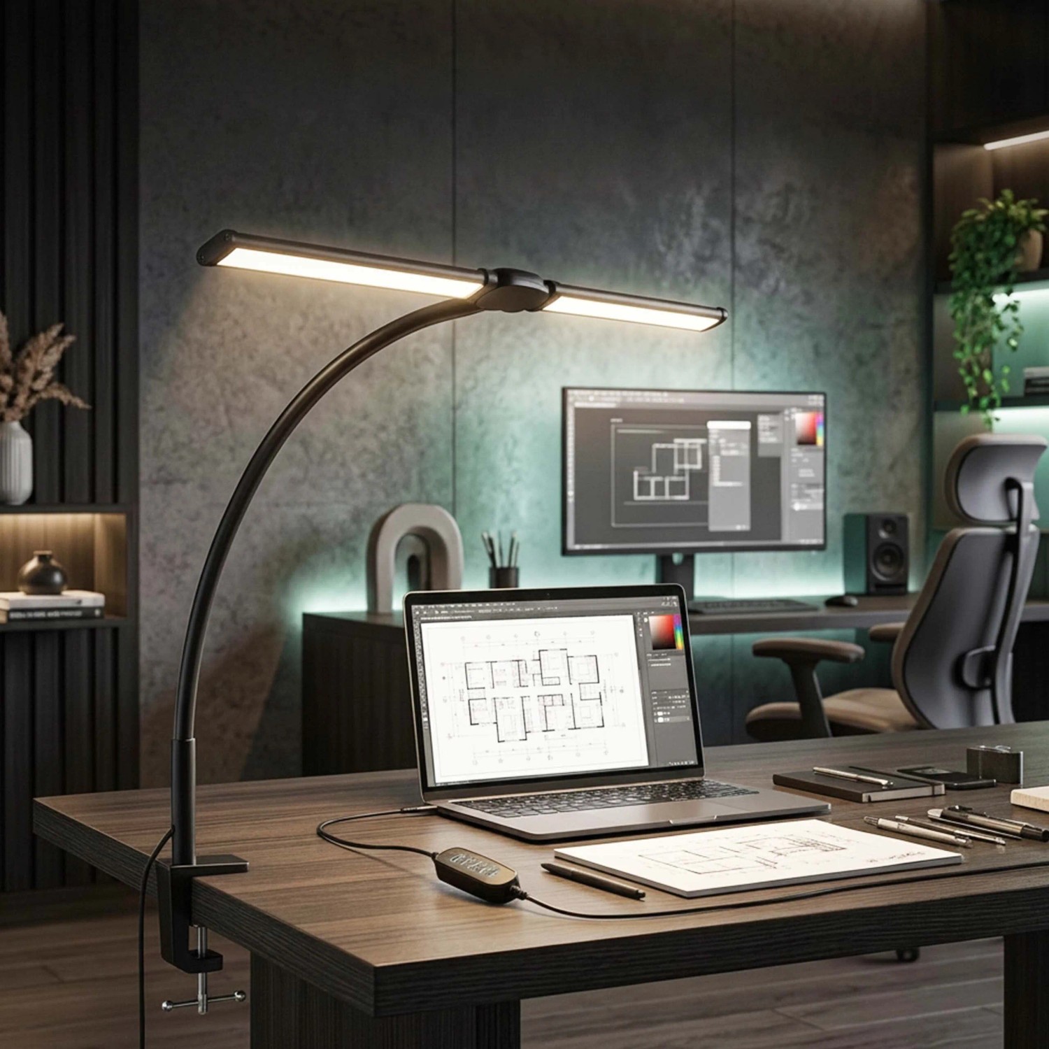 Relaxdays Schreibtischlampe Metall Schwarz Klemmbar LED 50 cm x 61 cm x 5,5 cm_2