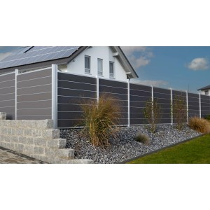 GartenLand WPC Zaun Norderney, 180x180 cm, schiefergrau, mit Alu-Leisten. Sichtschutz für Garten.