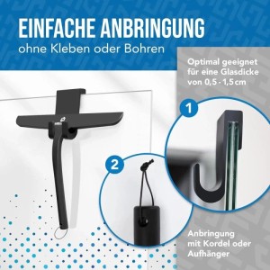 Lion Home Duschabzieher, matt schwarz, mit Halterung und Zubehör. Badhelfer für streifenfreie Oberflächen.