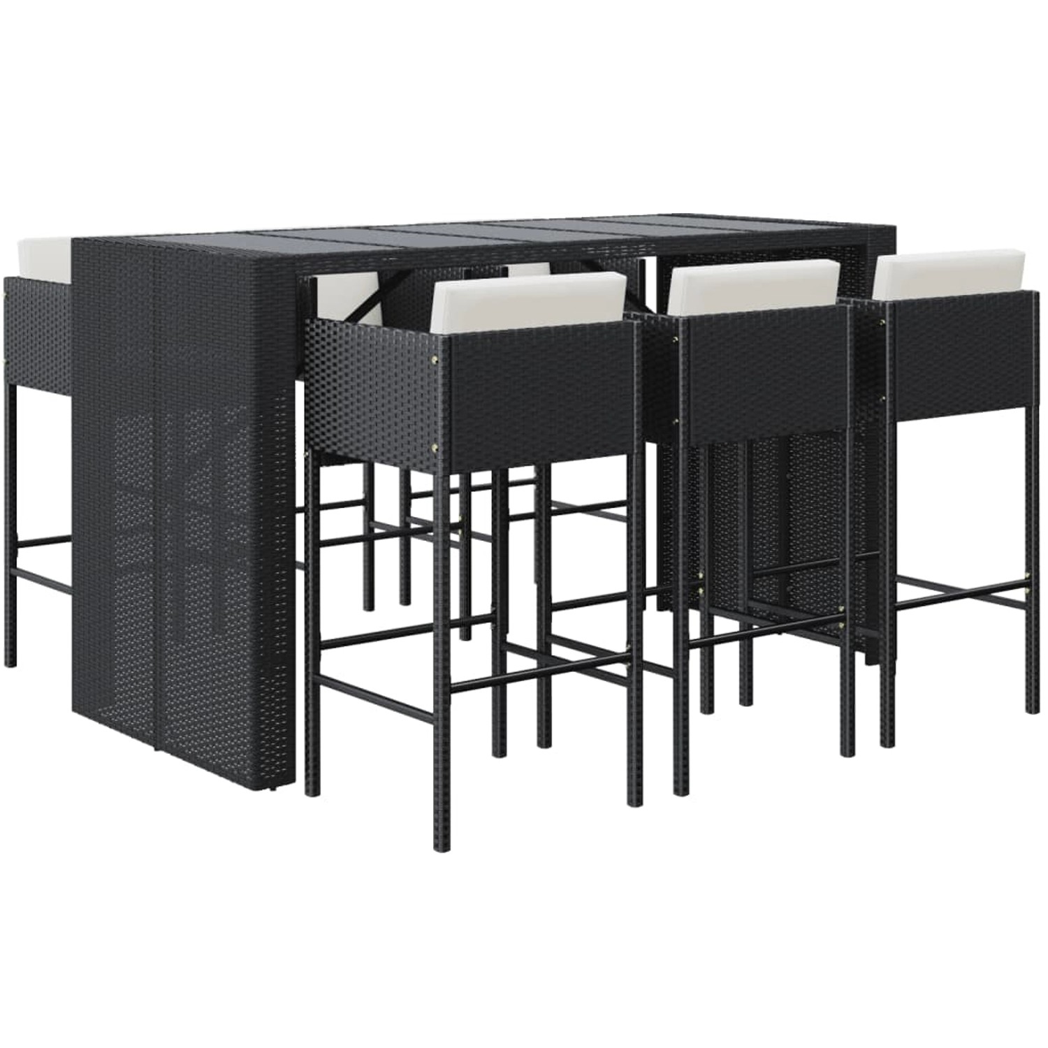 vidaXL 7-tlg Gartenbar-Set mit Kissen Schwarz Poly Rattan Modell 6