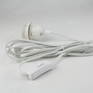 Weißes Netzkabel mit E27 Fassung, Euro-Stecker und Schnurschalter, 3,5m lang, für Lampen & Leuchten.