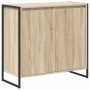 vidaXL Seitenschrank Sonoma Holzoptik mit 2 Türen und schwarzem Metallgestell. Moderner Wohnzimmerschrank aus Holzwerkstoff.