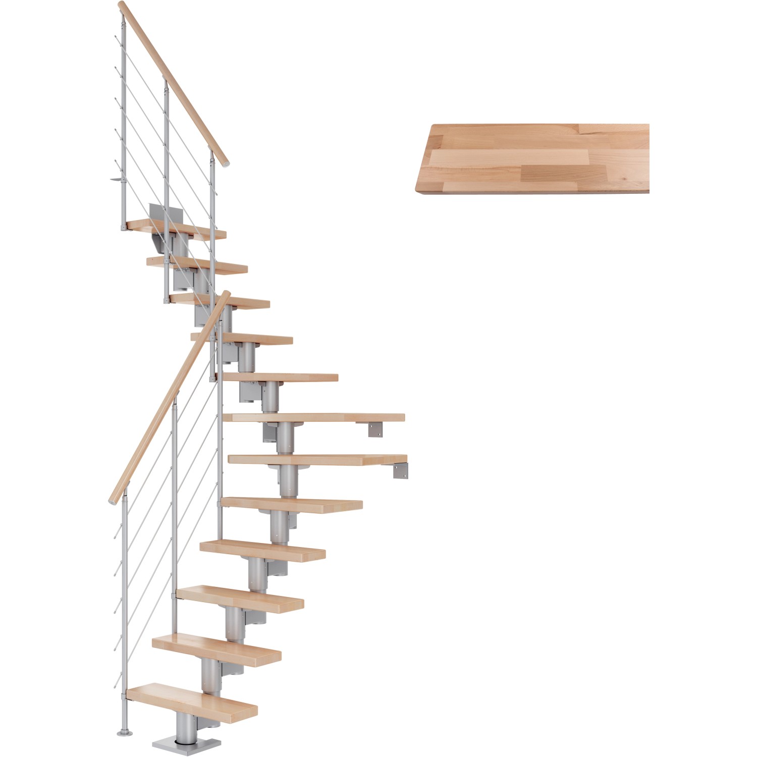 Dolle Mittelholmtreppe Dublin Buche Perlgrau GH bis 315 cm 1/4 Gewendelt 75 cm