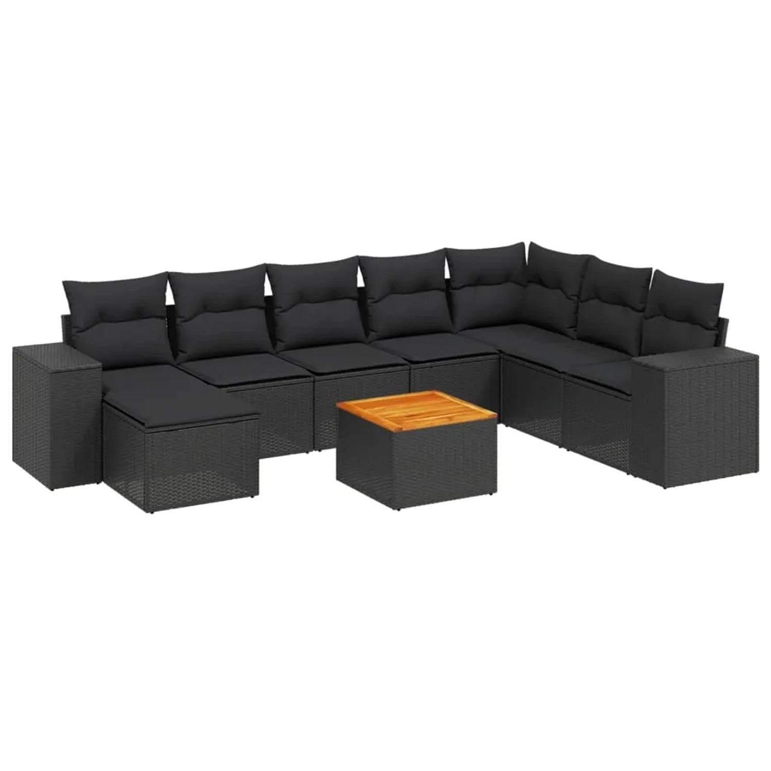 vidaXL 9-Tlg Garten-Sofagarnitur mit Kissen Schwarz Poly Rattan 3257910