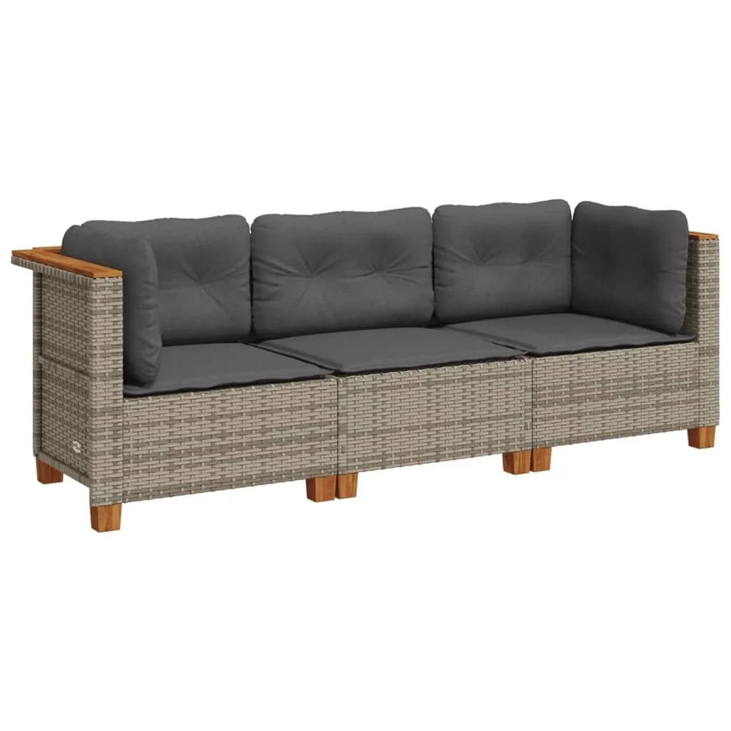vidaXL Gartensofa mit Kissen 3-Sitzer Grau Poly Rattan 365918