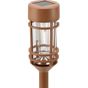 Brauner Solar-LED-Dekospieß im Laternen-Design, 48cm hoch, für Garten und Balkon.