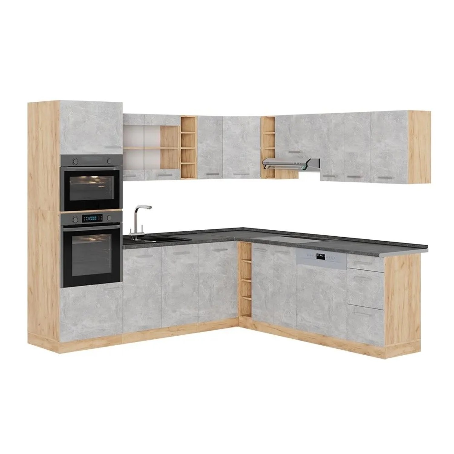 Vicco Eckküche R-Line Beton/Goldkraft Eiche 247 x 82, AP Anthrazit