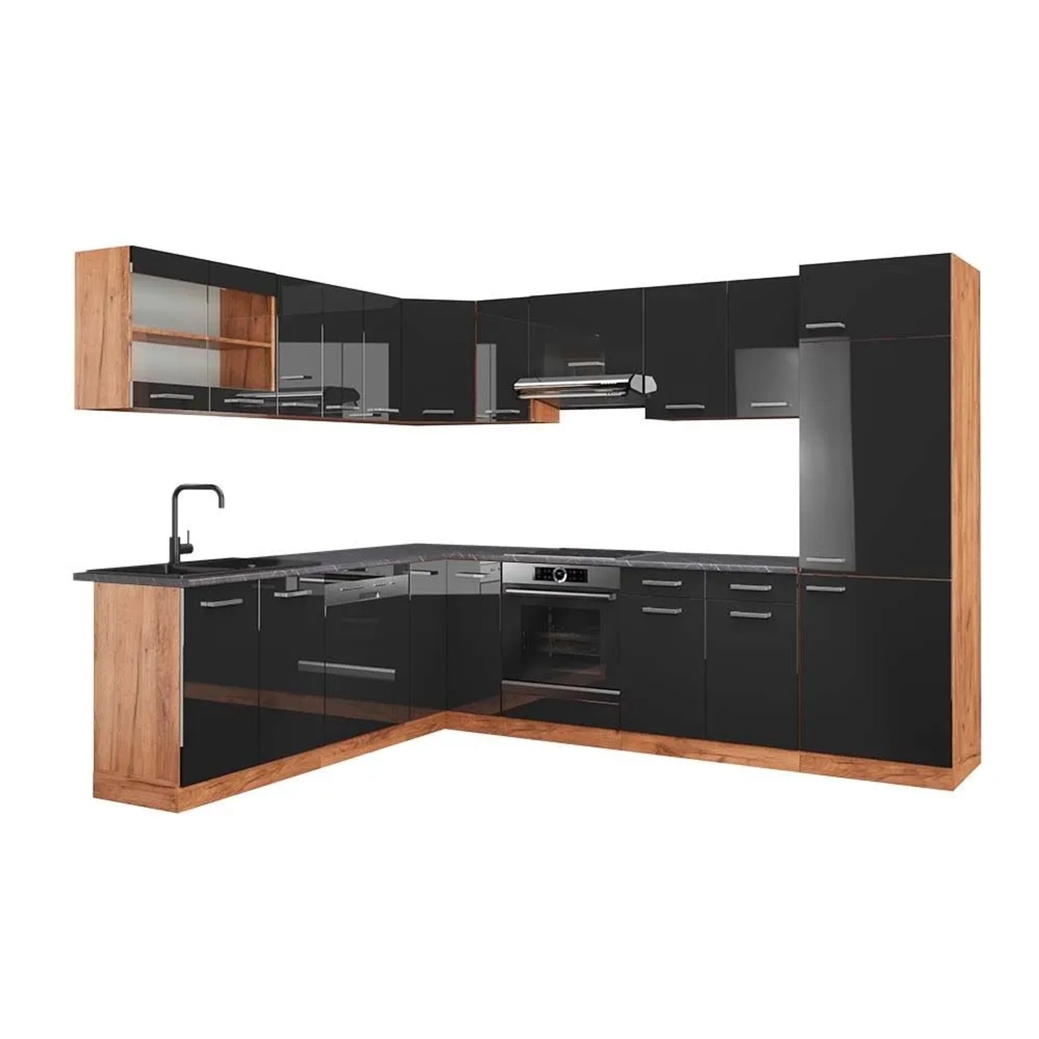 Vicco Eckküche R-Line Anthrazit Hochglanz/Goldkraft Eiche 287 x 82, AP Anthrazit