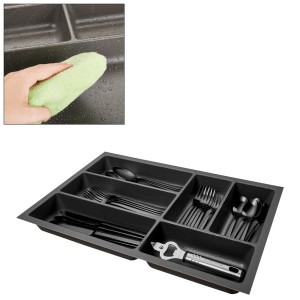 Anthrazit SOTECH ORGA-BOX-2 Besteckeinsatz mit Canvas Struktur für Nobilia Küchen. Fächer für Besteck, leicht zu reinigen.