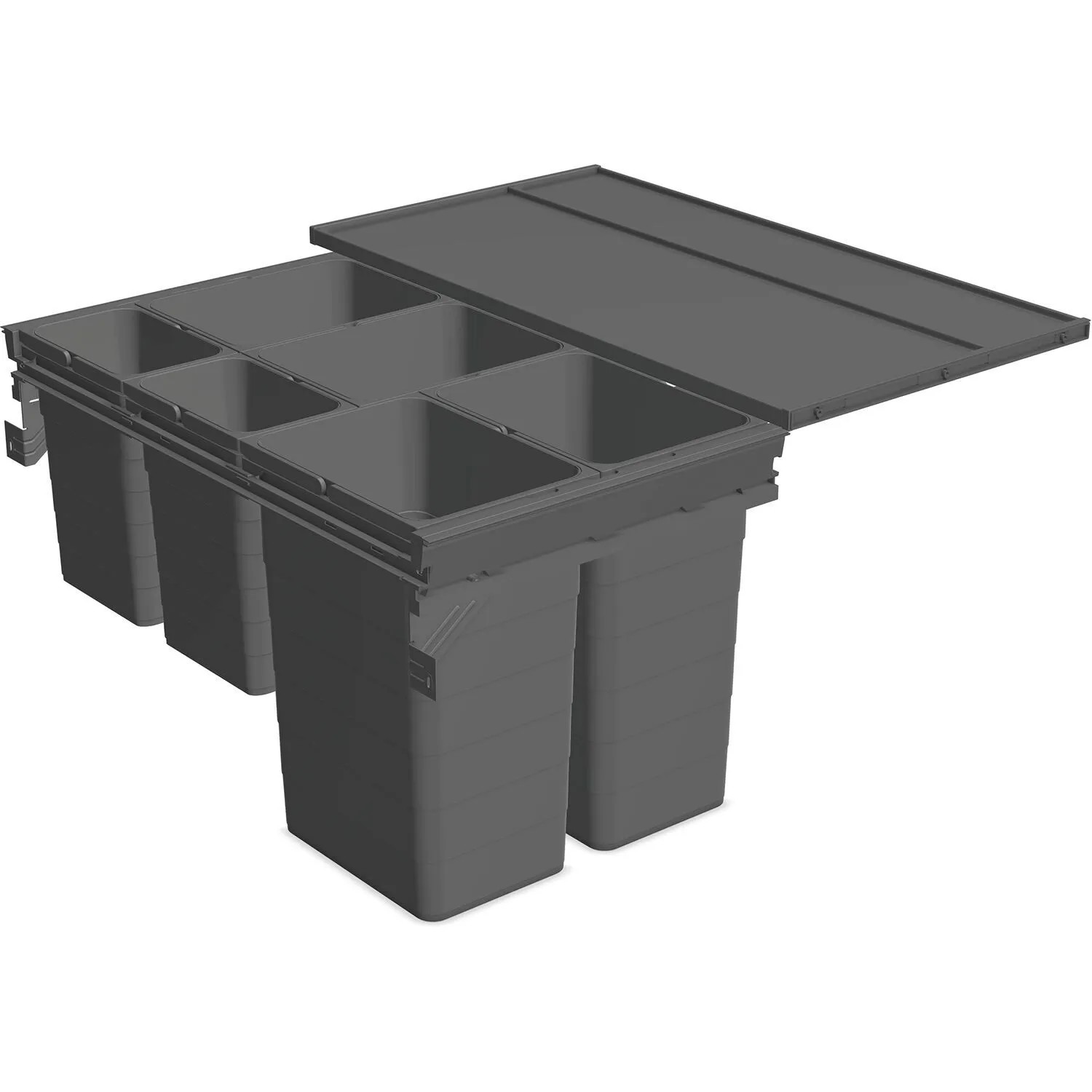 Ninka Mülltrennsystem Set Eins2fünf Einbaumülleimer 6 Fächer für Korpusbreite 900mm Nl 500 Kunststoff Dunkelgrau
