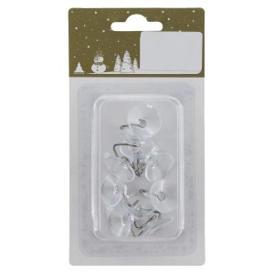 10 transparente Saugnäpfe mit Haken (Ø 2 cm) zur Weihnachtsdekoration am Fenster.