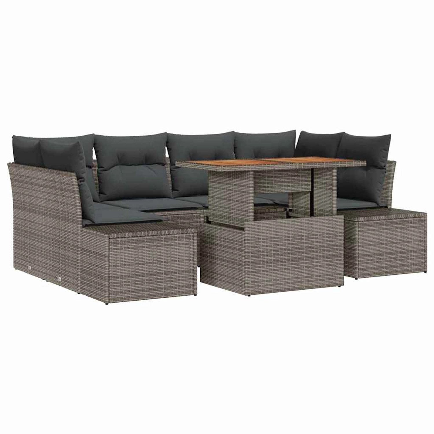 vidaXL Garten-Sofa-Set mit Speicher 7-Tlg Grau Poly Rattan 3358652 günstig online kaufen