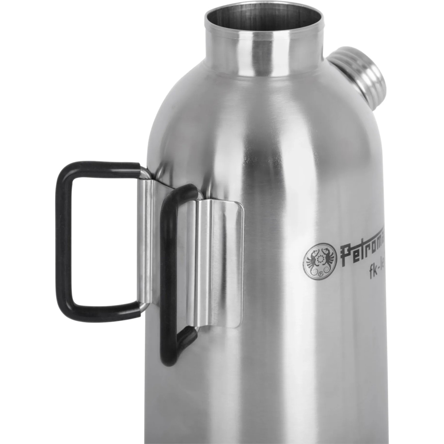 Petromax Feuerkanne aus Edelstahl, 0,75 l, für Grillutensilien. Detailaufnahme der Kanne mit Griff.