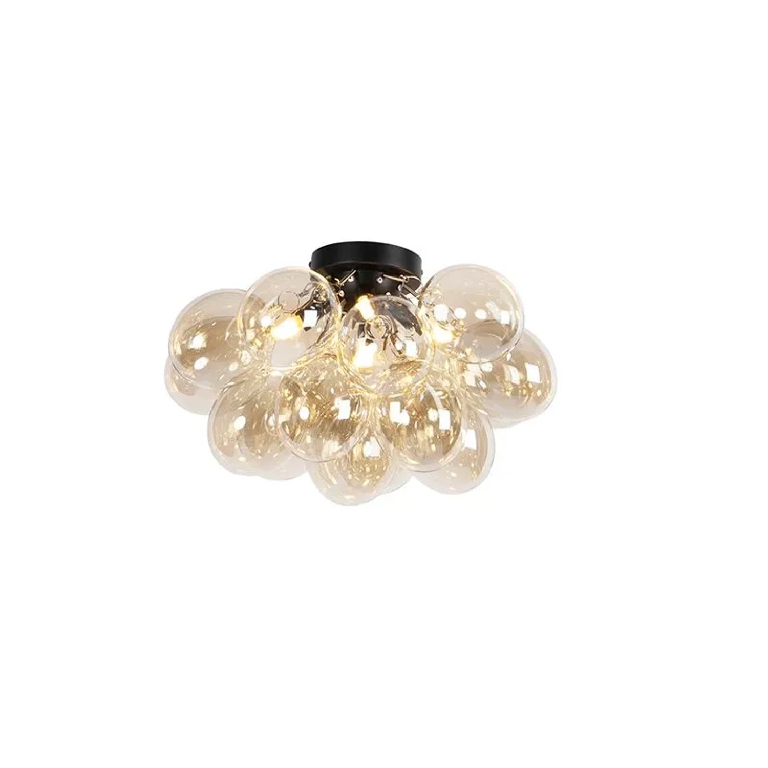 QAZQA Design Deckenleuchte Schwarz mit Braunglas 4 Lampen Uvas