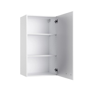 Weißer OPTIFIT Küchen-Hängeschrank Bonn214, 50 cm breit, mit offener Tür und zwei Einlegeböden.