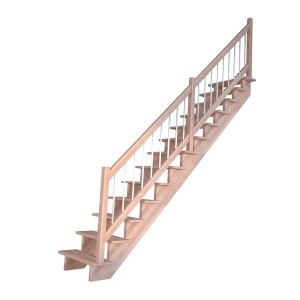 Gerade Treppe Lindos Buche mit Holz-Edelstahl-Geländer, unbehandeltes Buchenholz, 80 cm breit.