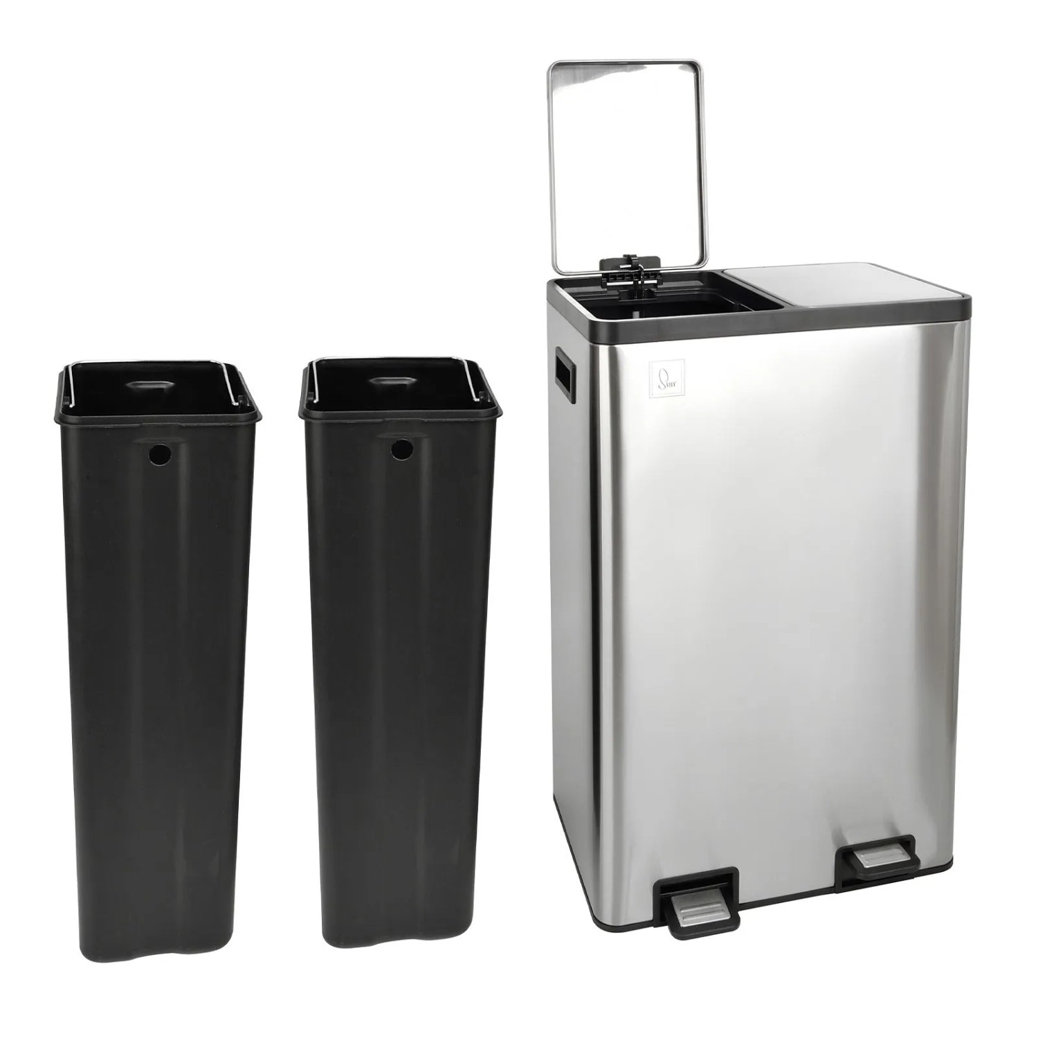 SVITA TMH2X30 Mülleimer 60L Mülltrennsystem 2 Fächer 2x30L Softclose Edelstahl Silber