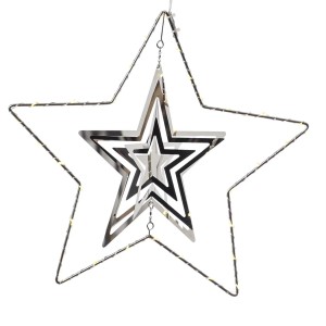 Marelida LED Stern 3D Dekohänger Metallstern Weihnachtsstern Timer D  30cm Silber