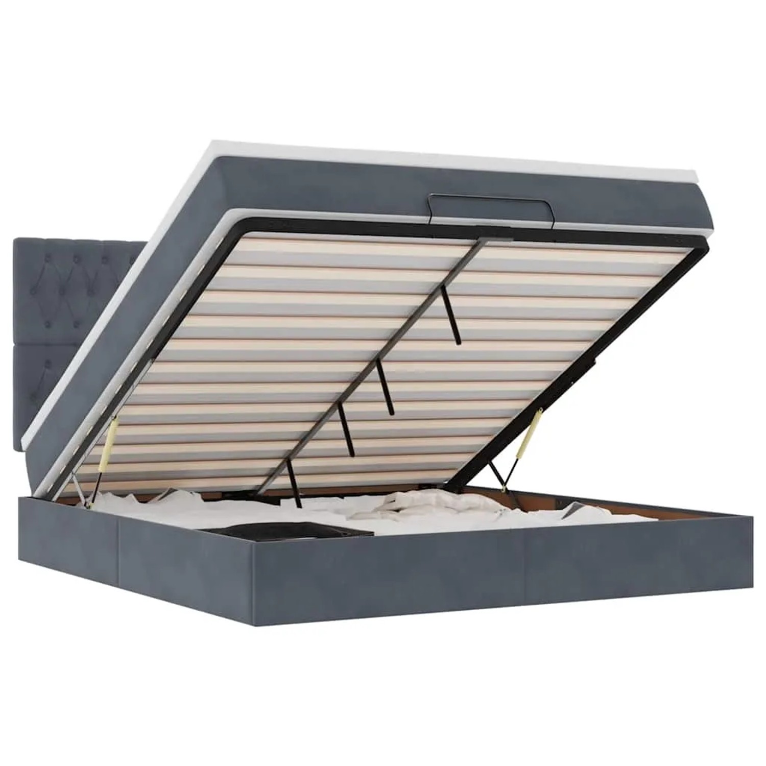 vidaXL Ottoman-Bett mit Matratzen & LEDs Dunkelgrau 180x200 cm Samt 3314409