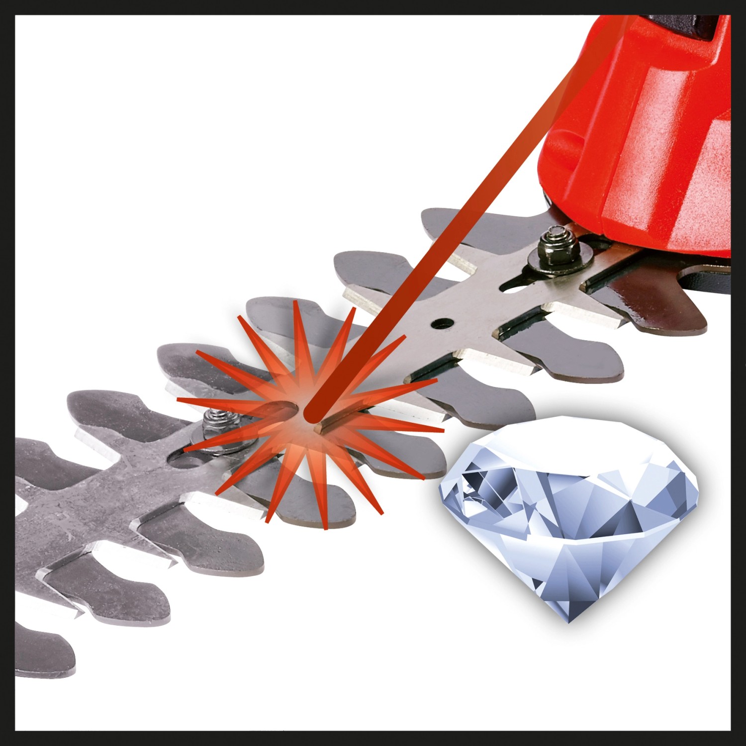 Messer der Einhell Akku-Gras- und Strauchschere GC-CG 18 Li Solo, lasergeschnitten und diamantgeschliffen.