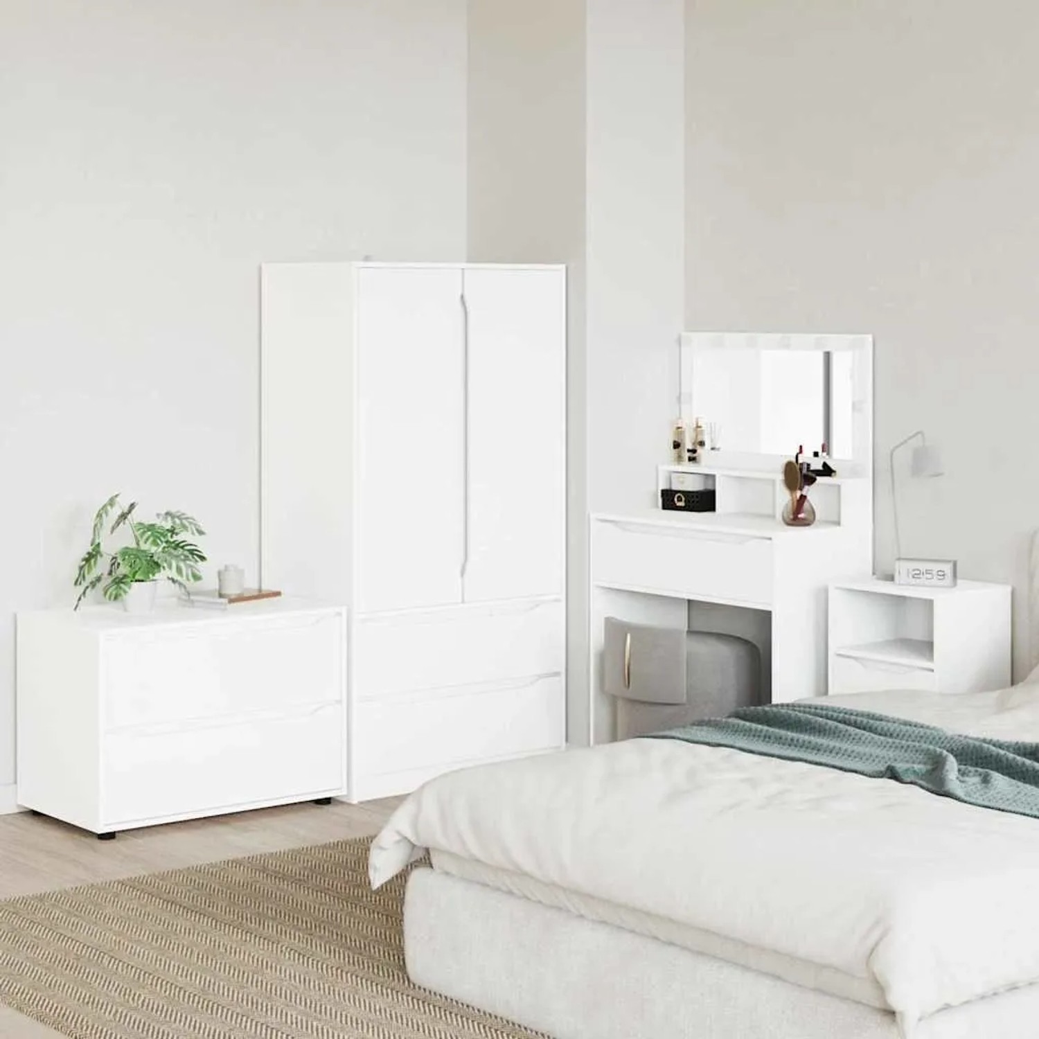 Weißer vidaXL Aufbewahrungsschrank aus Holzwerkstoff mit 2 großen Schubladen. Modernes Design für Wohn- oder Schlafzimmer.