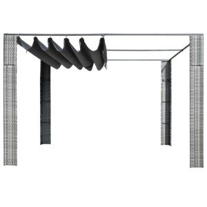 Grauer vidaXL Pavillon mit Schiebedach aus Rattan, 300x300 cm, ideal als Sonnenschutz.
