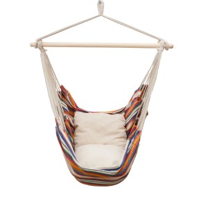 AMANKA Hängesessel, bunt gestreift, mit Kissen. Bequemer Hängestuhl für Balkon und Garten.