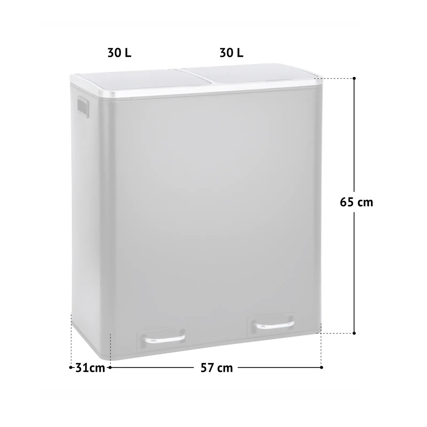 Svita Treteimer TM2X30, 60 Liter, schwarz, zur Mülltrennung mit zwei Fächern.