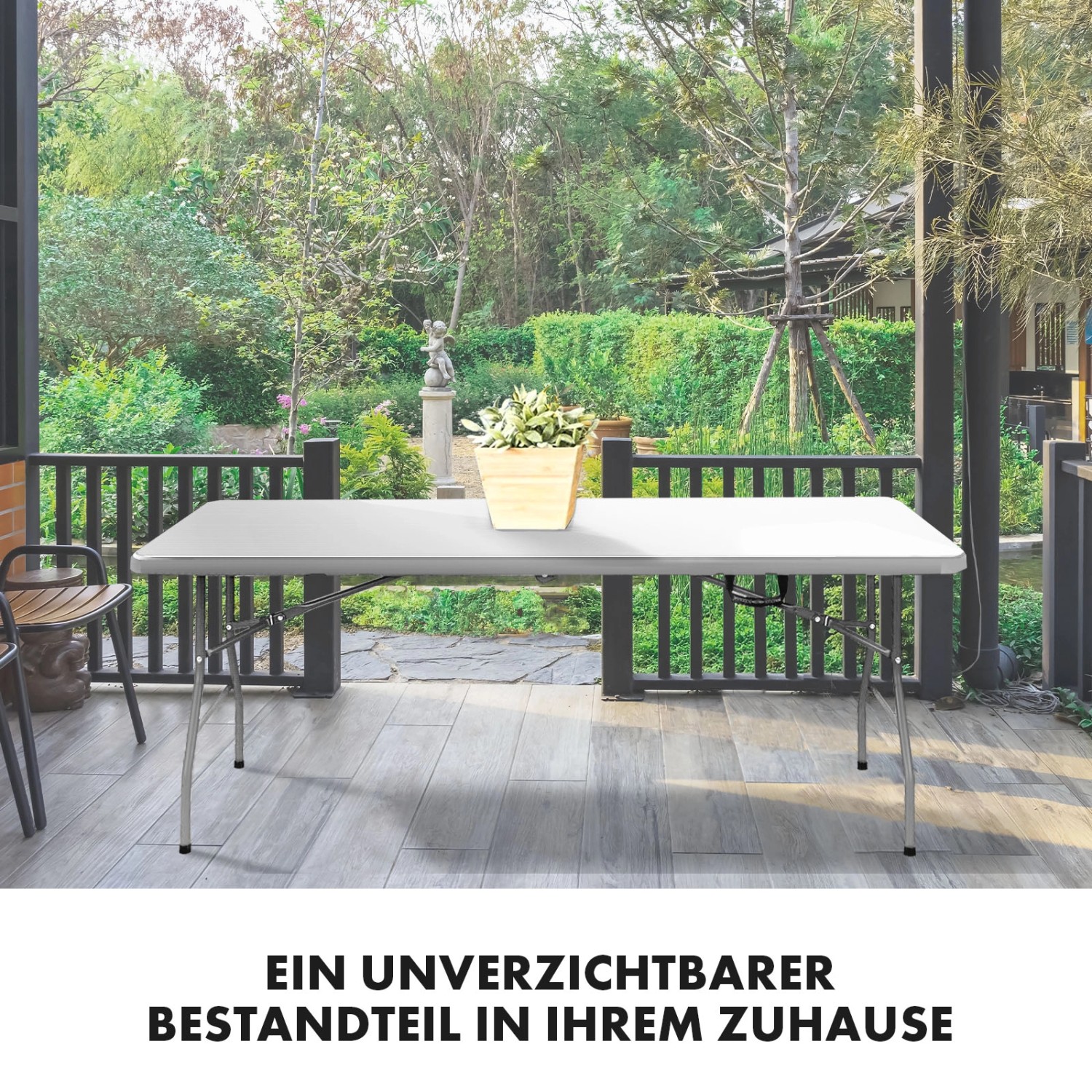 Weißer KARAT Klapptisch Akita, wetterfest, 183x76 cm, ideal für Garten und Camping.