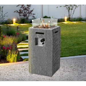 Tepro Gas Feuerstelle Brighton, eckig, grau, mit Lavasteinen und Glasaufsatz für Garten und Terrasse.