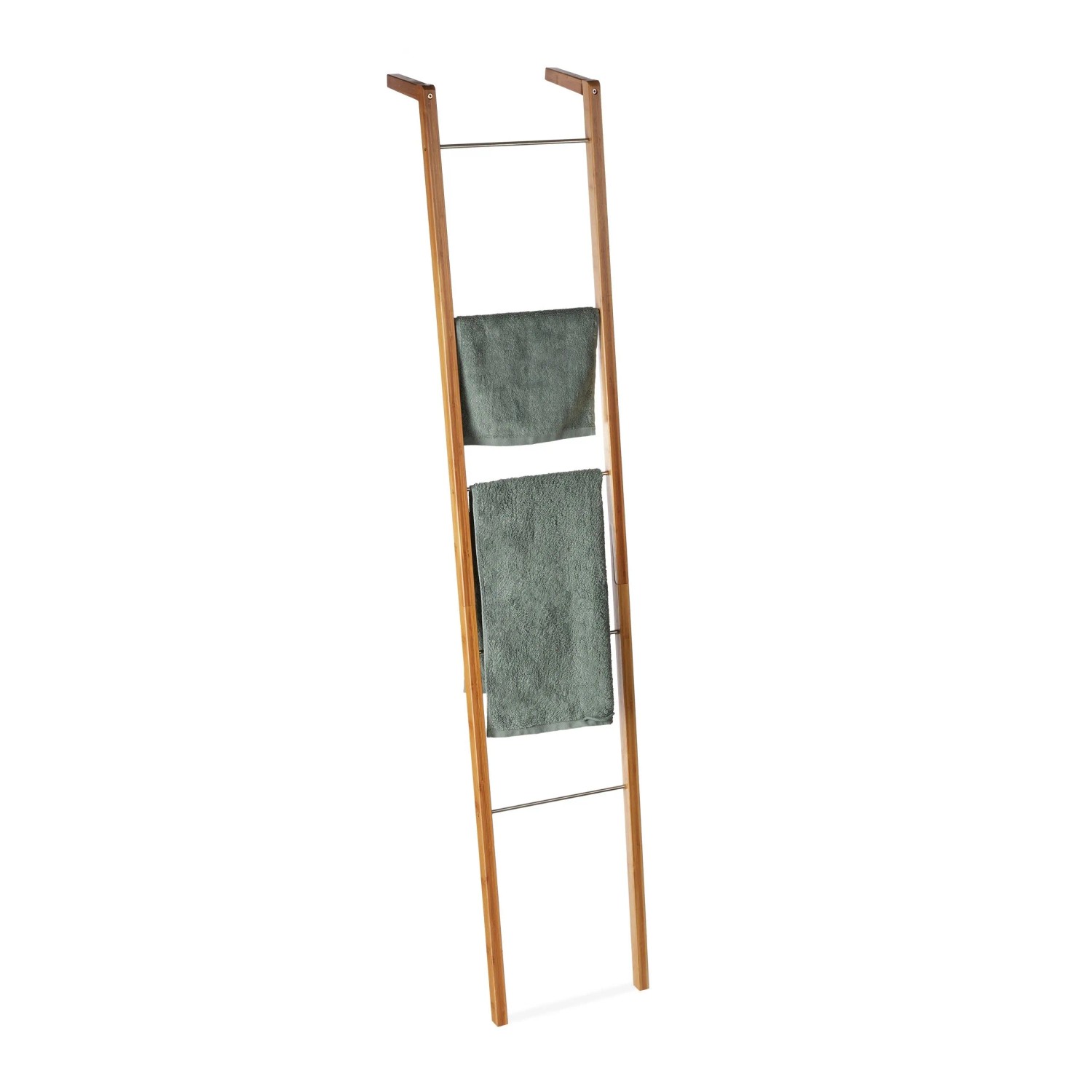 Relaxdays Leiterregal Handtuchhalter Bambus Stahl Natur Freistehend 180 cm x 35 cm x 20 cm 1,9 kg