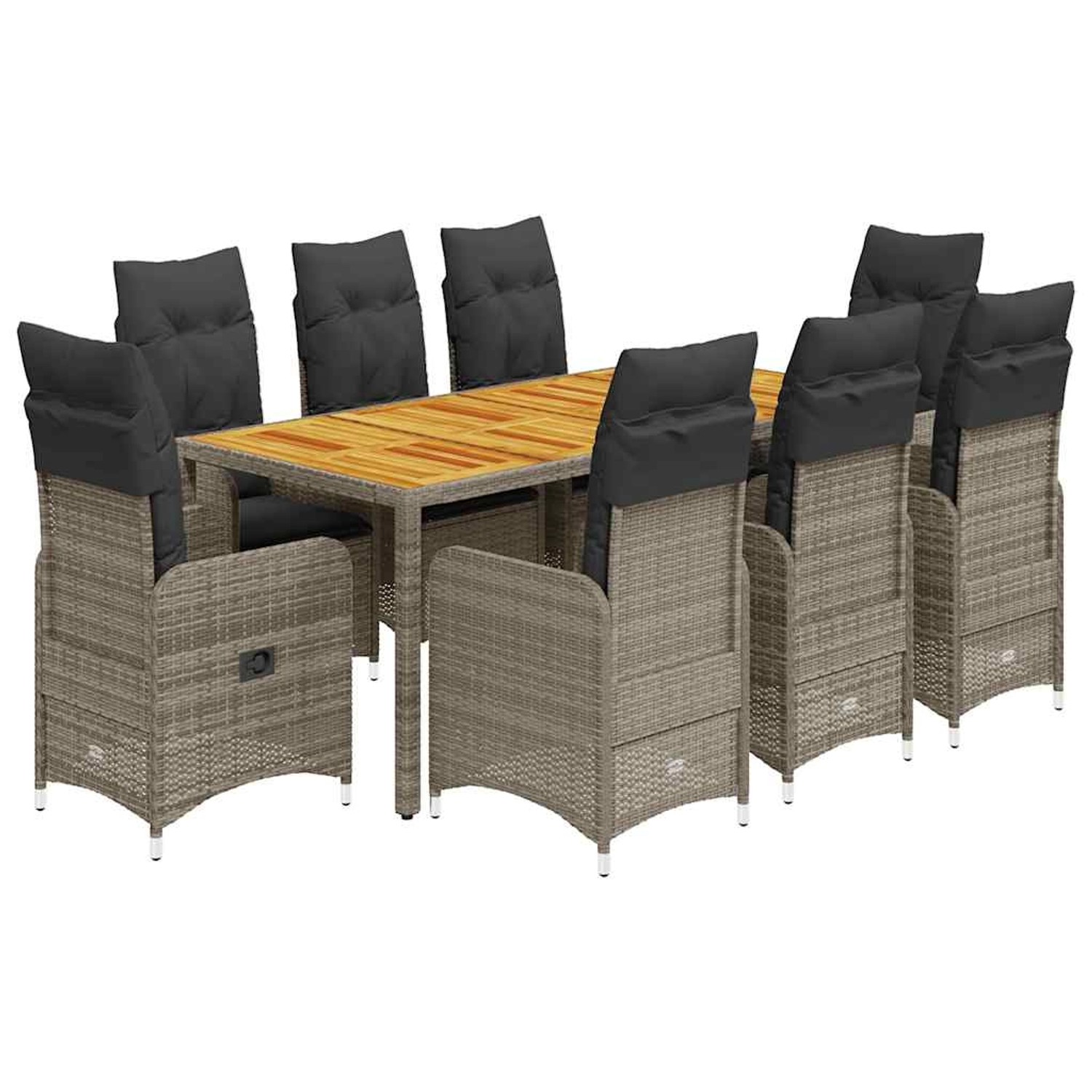vidaXL 9-Tlg Garten-Bistro-Set mit Kissen Grau Poly Rattan 3277026
