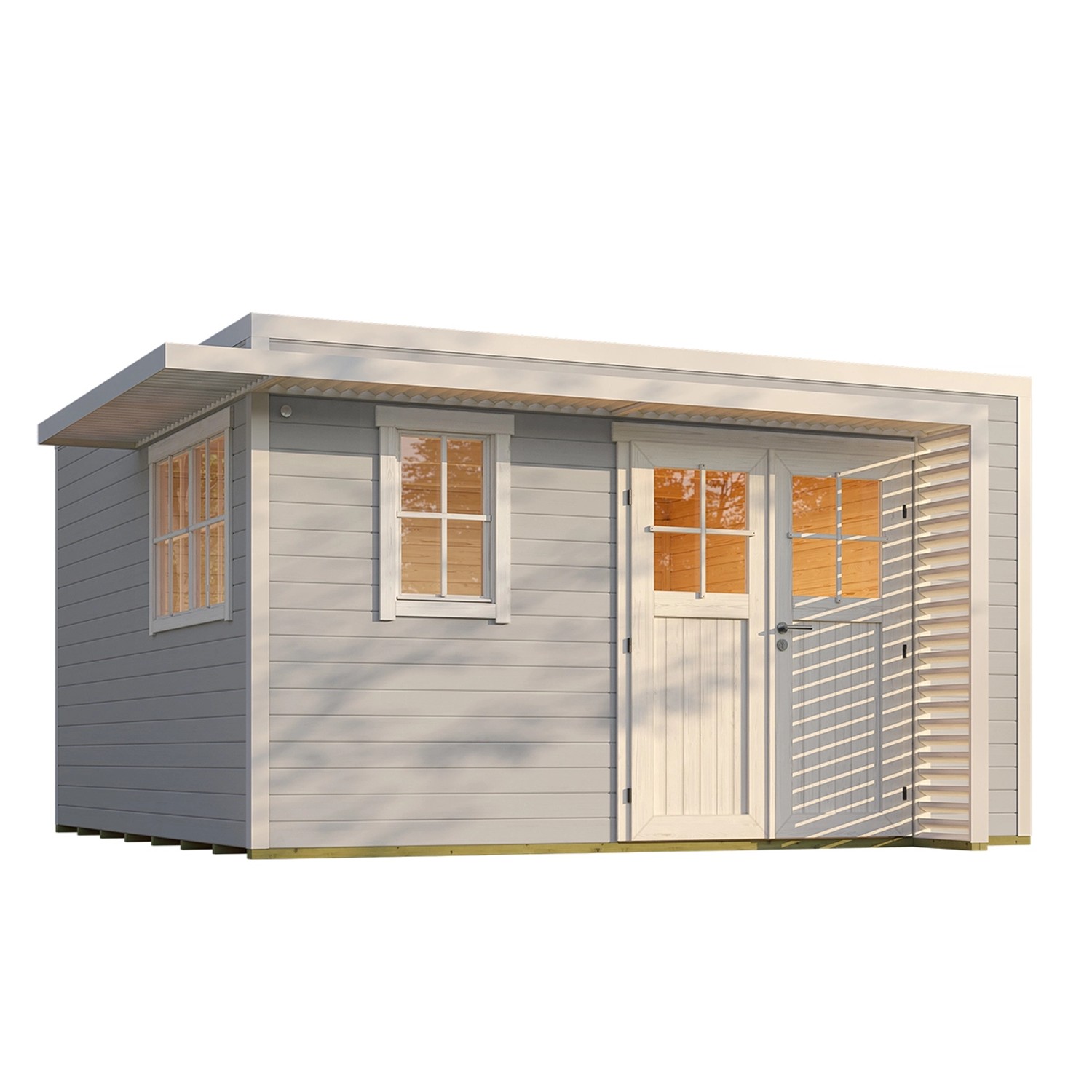 Weka Gartenhaus Amberley Doppeltür 2 Fenster Grau-Weiß 400 cm x 400 cm günstig online kaufen