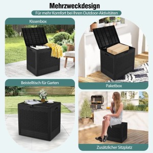 Costway Gartenbox 96L in Schwarz, Rattanoptik: Mehrzweck-Aufbewahrung für Garten, Terrasse & Balkon.