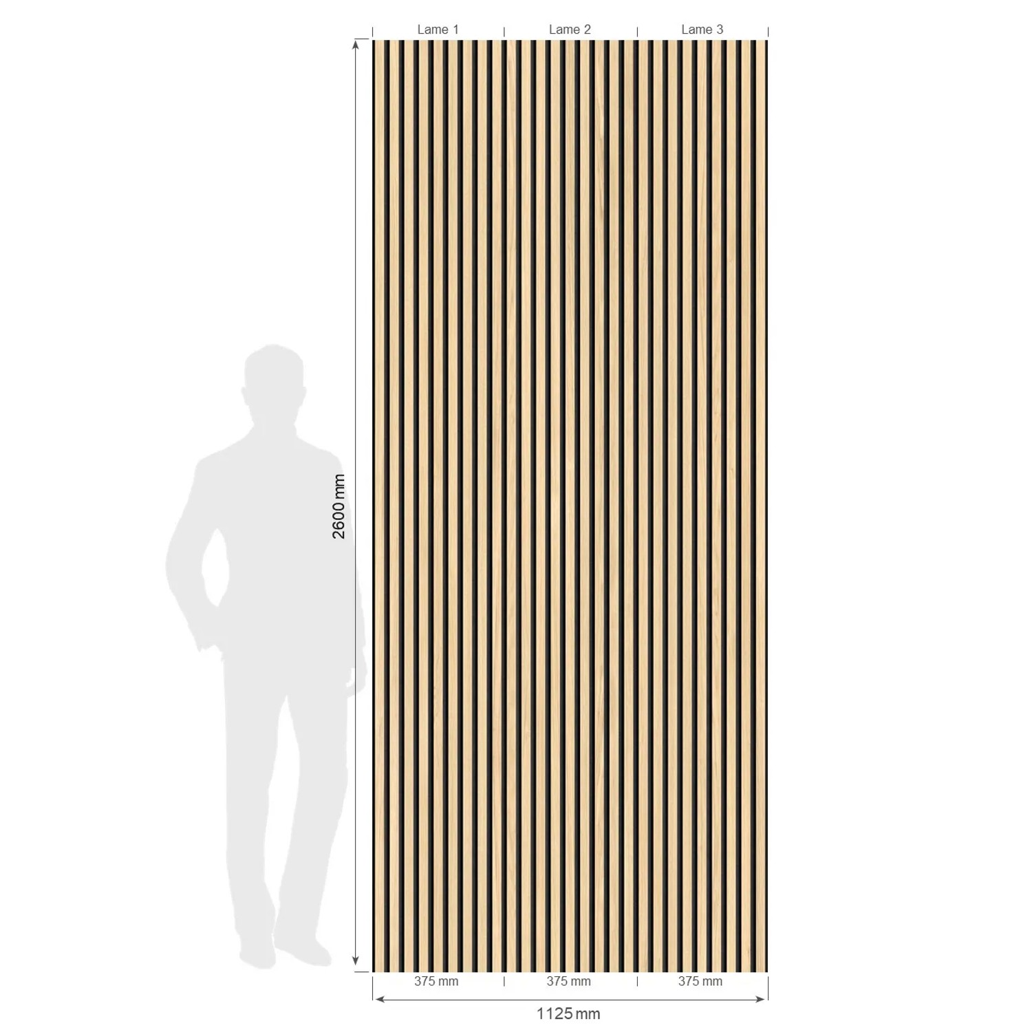 Grosfillex Wandpaneel Element 3D Linio Ash, Dekor-Paneel mit Holz- und Filzoptik, 260x37,5 cm.
