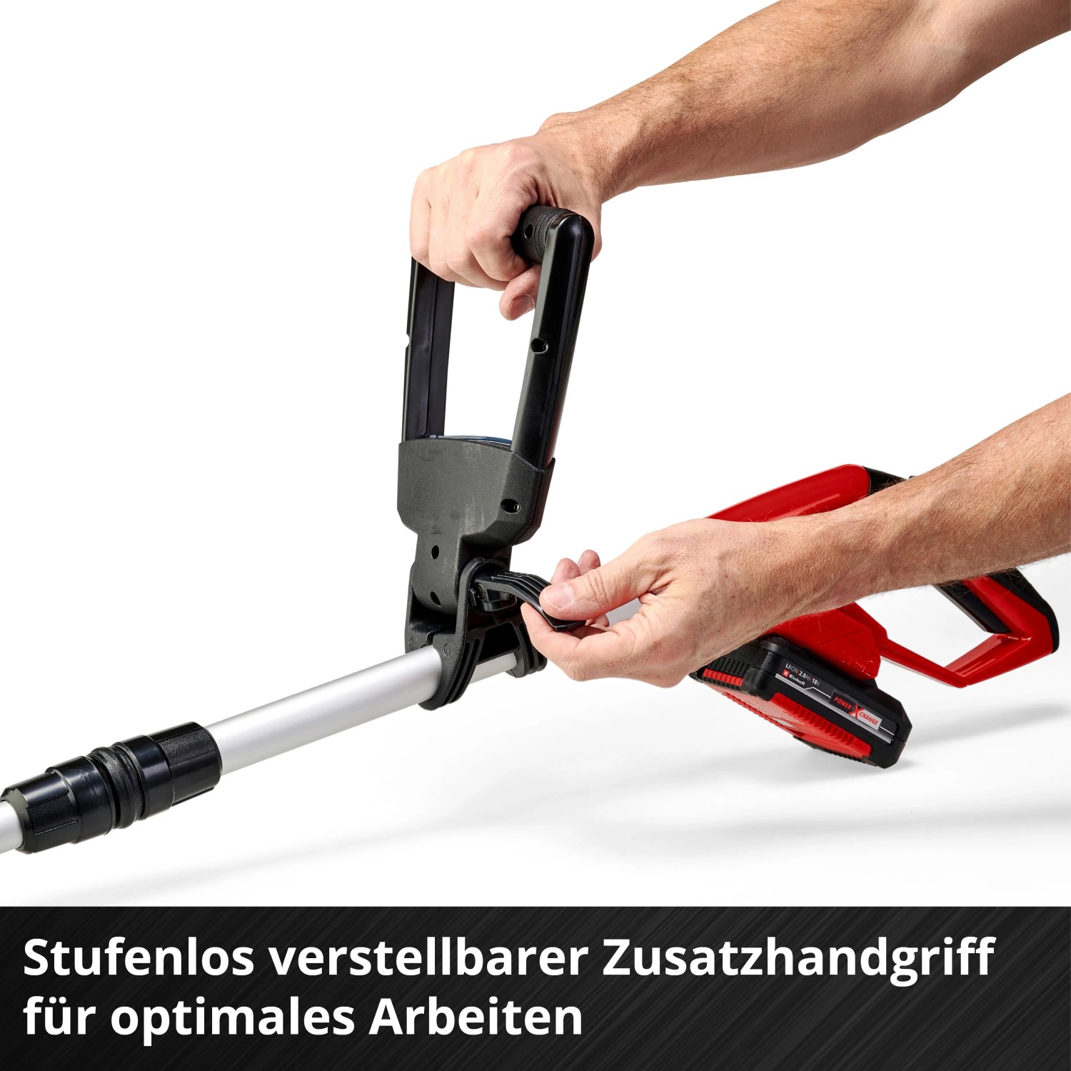 Einhell Akku-Fugenreiniger GC-CC 18 Li Solo: Detailaufnahme des verstellbaren Zusatzhandgriffs.