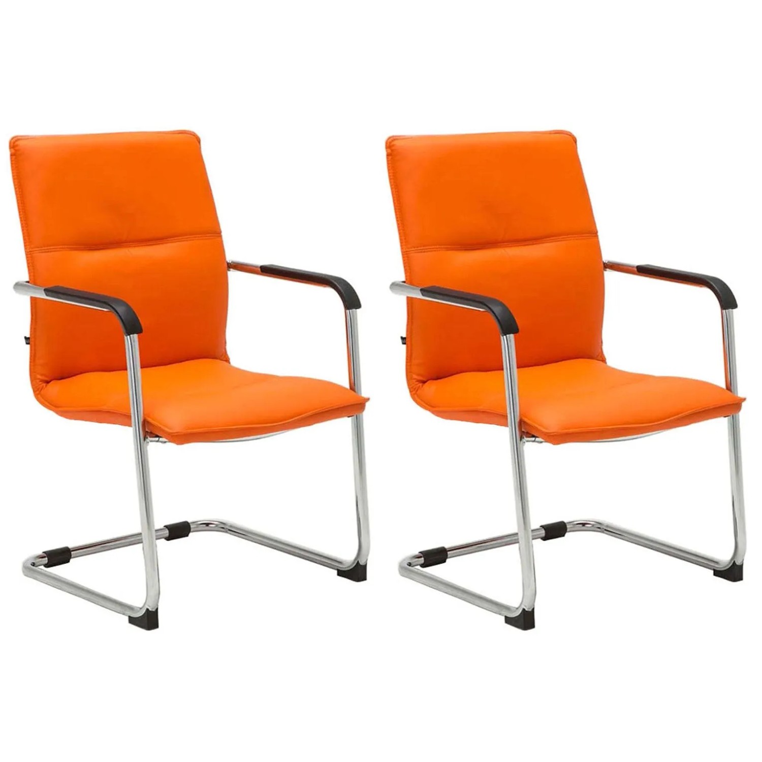 DELUKE 2er Set Besucherstuhl SEATTLE 92x56x60cm Orange Kunstleder Metall In Chromoptik Gestell Konferenzstuhl Wartezimmerstuhl