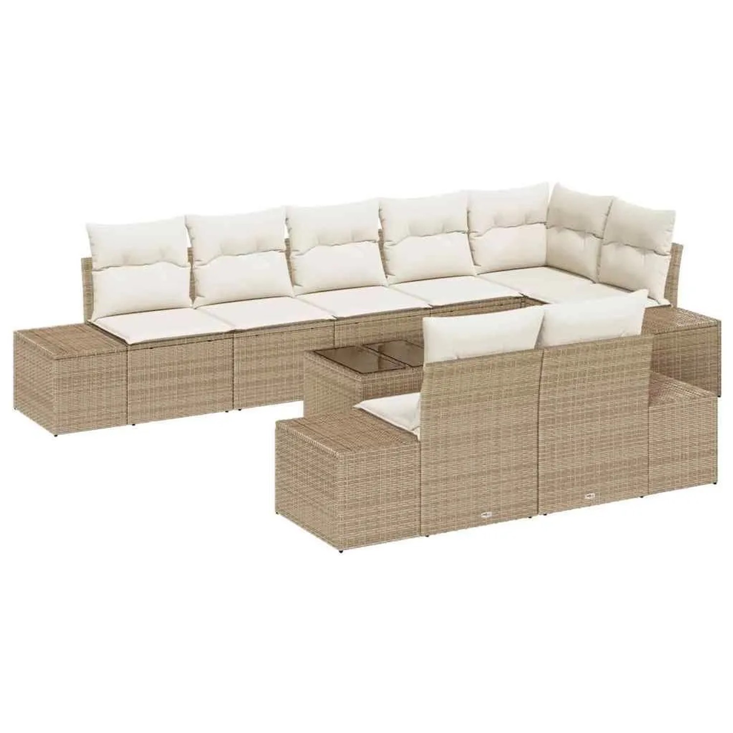 vidaXL Gartensofa-Set mit Speicher Beige und Creme Poly Rattan 3355790