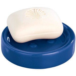 Wenko Seifenablage Polaris in Dunkelblau mit Seife, Keramik.