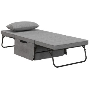 Graues HOMCOM 4-in-1 Klappbett mit 8 cm Matratze und Kissen, als Gästebett oder Sofa nutzbar.