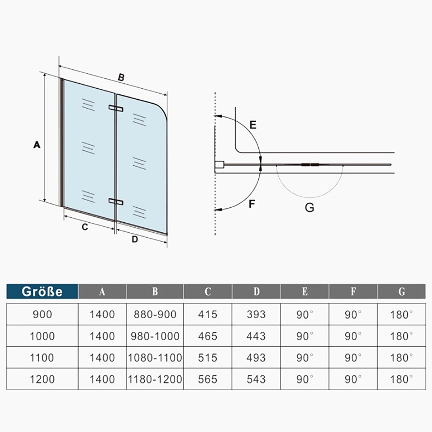 Duschparadies Badewannenaufsatz Badewannenfaltwand 90x140cm Duschabtrennung Duschwand 6mm Nano Glas Dusche_9
