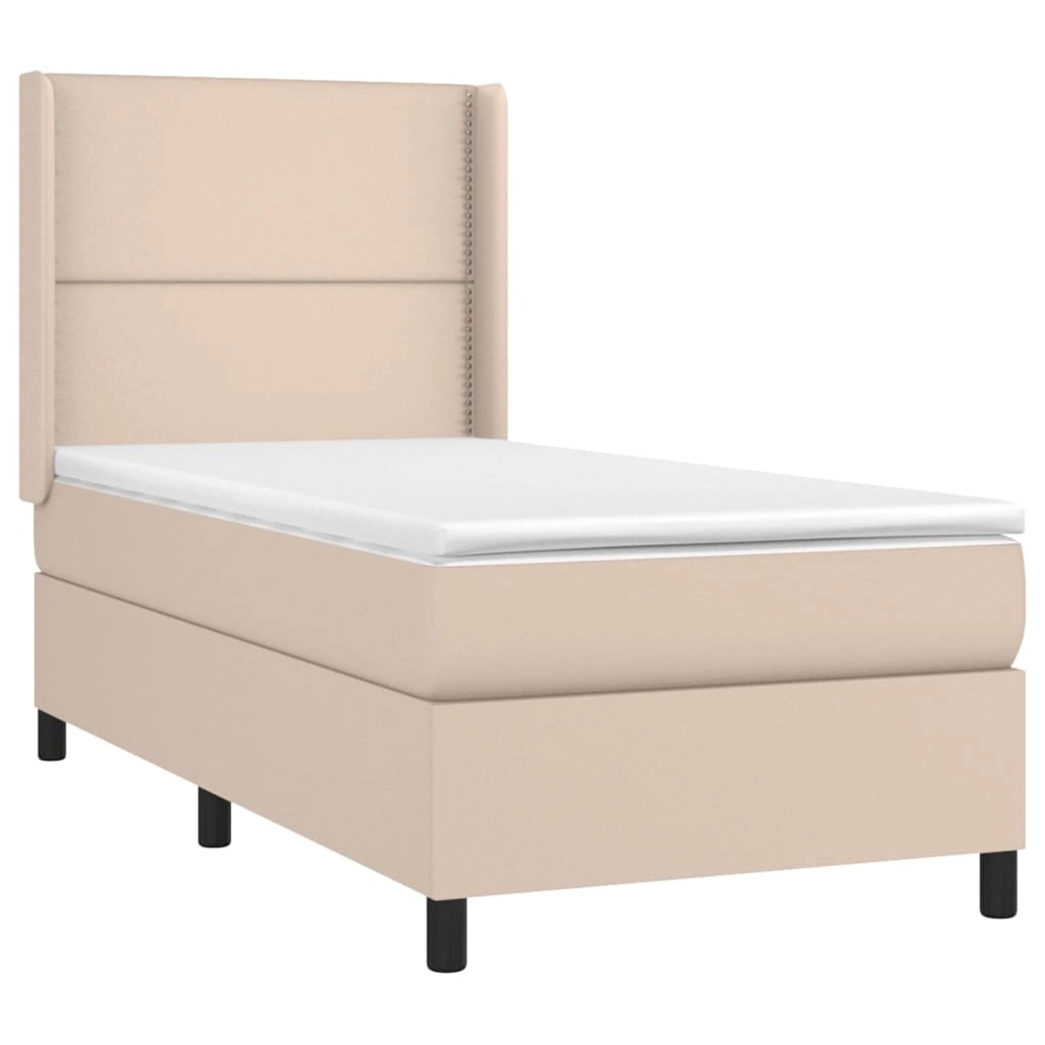 Boxspringbett Cappuccino-Braun (90x190cm) mit Kunstleder und Matratze.